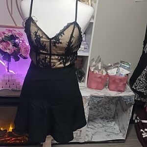 Lovers + Friends Black Lace-Trim Slip Dress